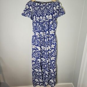 Tuckernuck Guadelupe Momposina Maxi Dress Blue White Floral Blockprint Tiered S